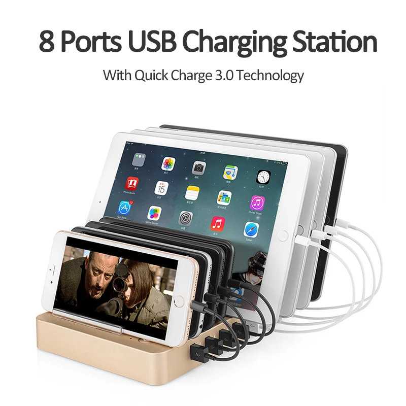 Зарядная док станция QC3.0 8 USB быстрая зарядка с держателем для телефона 96 Вт iphone ipad
