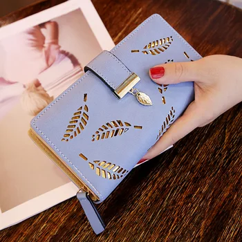 

2020 New Korean Style Women 's Wallet Long Fashion Clutch Hollow Leaves Zipper Hasp Wallet Women Bag