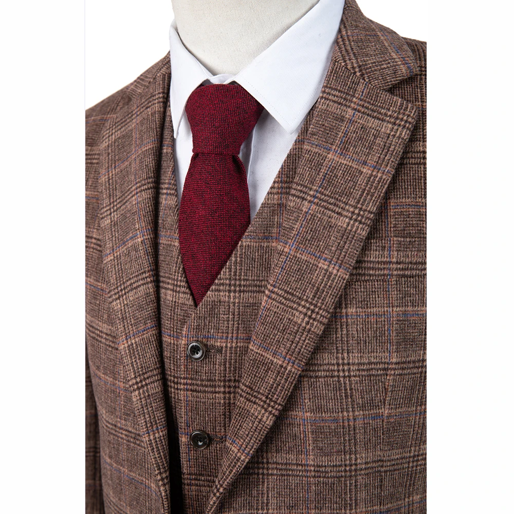 Men's Tailor light brown overcheck Suit Sets Wedding Dress Suit Classic Groom Wear Tuxedo Jacket With Pant(Jacket+bowtie+Pant