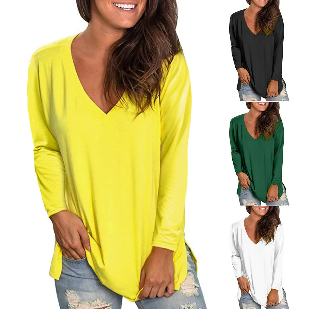 

2019 Tshirt Women Winter V Neck Long Sleeve T-shirt Casual Tunic Tops Camiseta Mujer Top Women Harajuku Poleras T Shirt Camisas