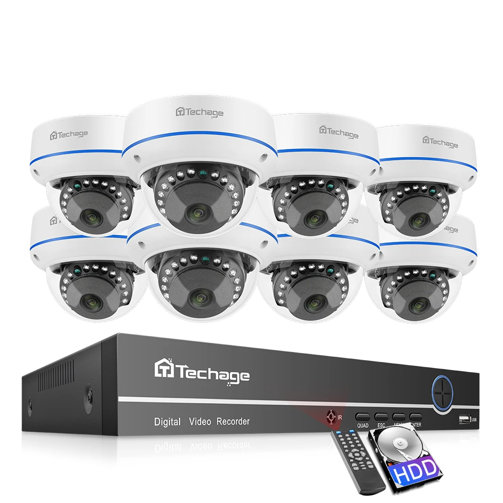 Techage H.265 8CH 1080P POE NVR zestaw System kamer bezpieczeństwa 2.0MP HD Dome CCTV kamera POE IR Night Vision zestaw nadzoru wideo Techage H.265 8CH 1080P POE NVR zestaw System kamer bezpieczeństwa 2.0MP HD Dome CCTV kamera POE IR Night Vision zestaw nadzoru wideo
