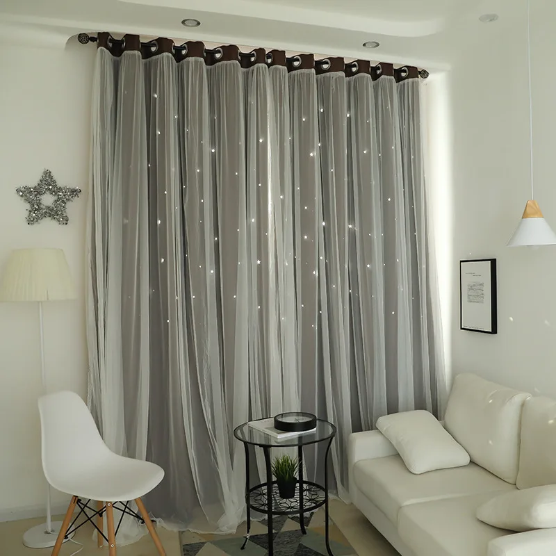 

Carved Korean Garden Curtain for Living Room Bedroom Princess Lace Star Bling Bling Solid Shading Finished Small Fresh Curtains