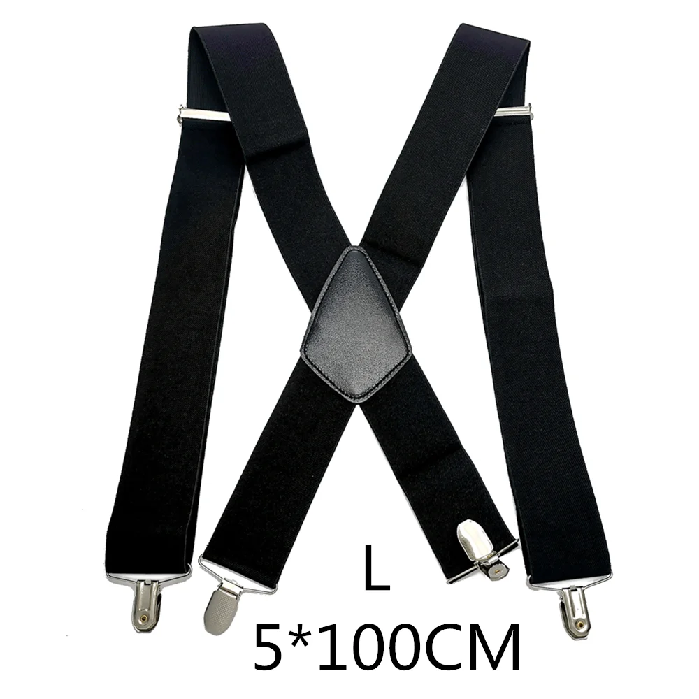Black-100cm 50 мм широкие эластичные регулируемые мужские подтяжки X Back Suspender кожа Крест 4 сильные защитные зажимы удерживающие штаны рабочие подтяжки - Цвет: Black-100cm