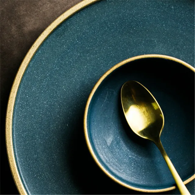 Керамическая золотая инкрустация тарелки стейк блюдо для еды в скандинавском стиле столовая посуда в ретро стиле миска Ins тарелка чашка высокого класса столовая посуда набор