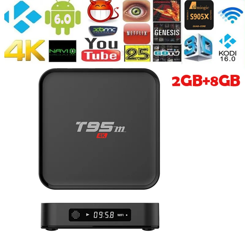 Мини T95M M8S Pro Android tv BOX1G/2G/8G Amlogic S905 четырехъядерный Cortex-A53 Android 6,0 Поддержка HDMI 2,4 ГГц Wi-Fi потоковая передача данных - Цвет: T95M-2-8G-Black