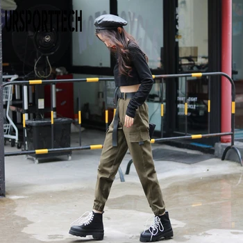 

Streetwear Women Fashion Cargo Pants Black Ankle Length Elastic Waist Joggers Female Loose Trousers Casual Plus Size Haren Pants