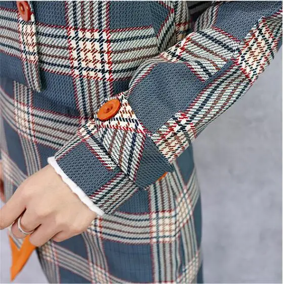 Модные весенне-осенние комплекты из 2 предметов корейский элегантный короткий клетчатый пиджак + Асимметричная мини-юбка комплекты из двух