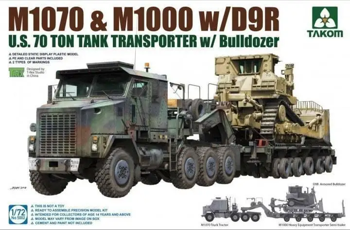 Takom 1/72 5002 US M1070& M1000 w/D9R U. S.70 тонный Танк транспортер w бульдозер