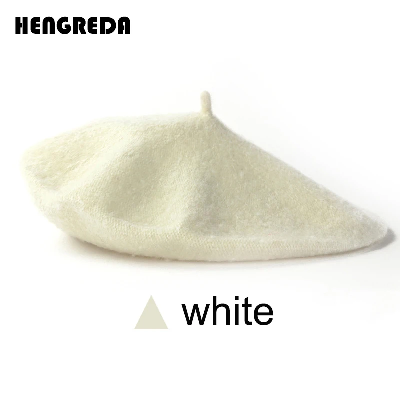 White Женский берет, шапка, Дамская, Haps, во французском стиле, шапочка, s, французская мода, шерсть, одноцветная, Hengreda, шапка для женщин и девушек - Цвет: White