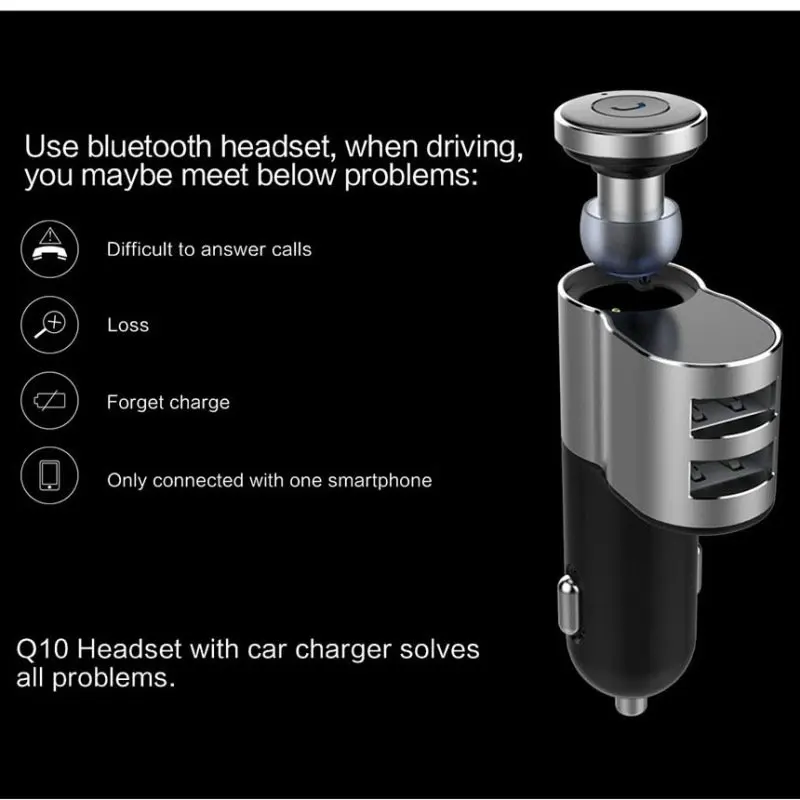 Мини беспроводные Bluetooth наушники гарнитура интеллектуальное автомобильное зарядное устройство два usb порта высокое качество портативные наушники