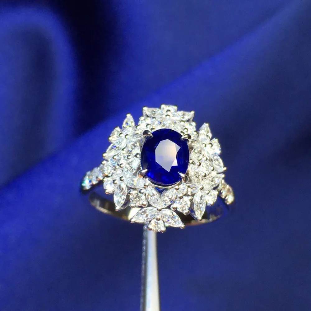 Хорошее ювелирное изделие, сапфировое кольцо, натуральный 1.16ct, не нагревается, королевский синий сапфир, драгоценный камень, чистое золото 18 K, ювелирные изделия для женщин, кольца с бриллиантами