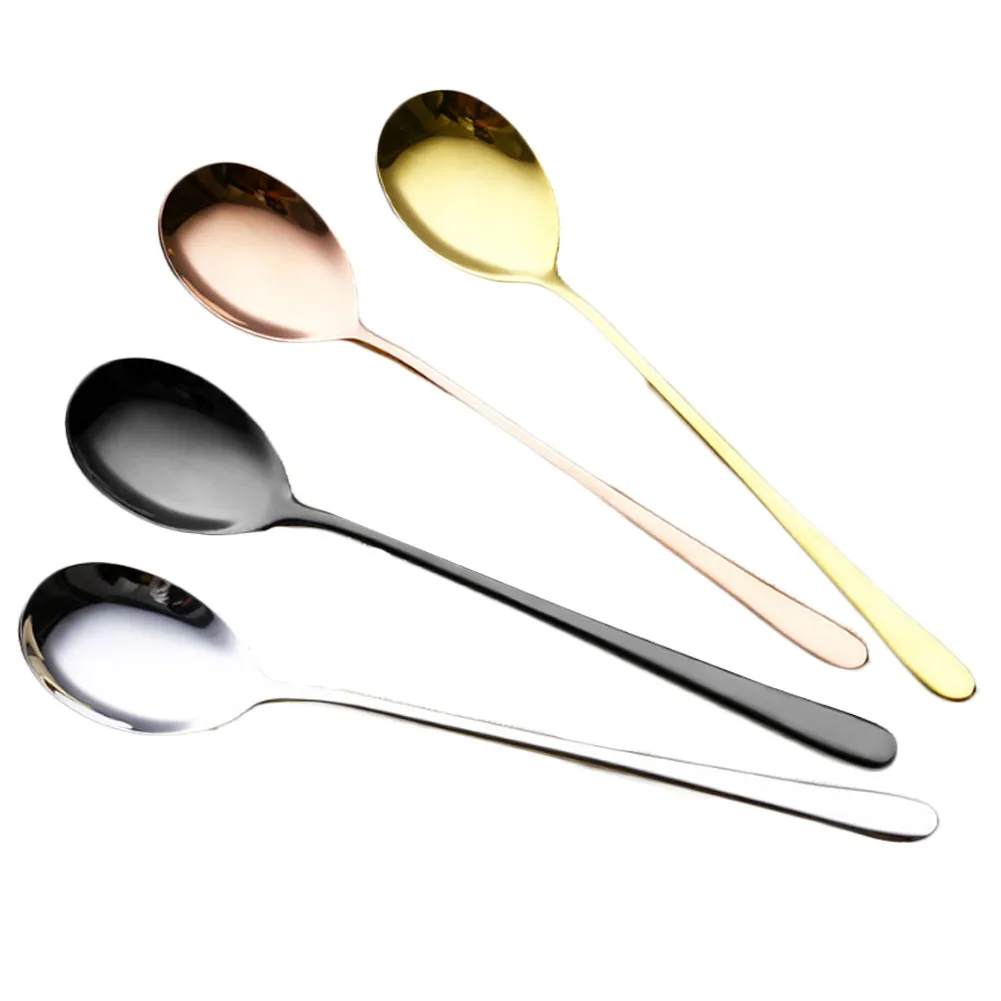 

2017 1pcs Handle Stainless Steel Tea Coffee Spoon Cocktail Ice Cream Soup Spoons Titanium Plating Korean Spoon Tableware
