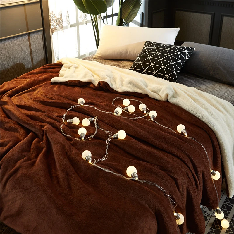 Зимнее теплое мягкое двустороннее плюшевое одеяло для кровати, Фланелевое постельное белье из овечьей шерсти и кашемира, пододеяльник, Классическое Одеяло, подарок на год - Цвет: Brown
