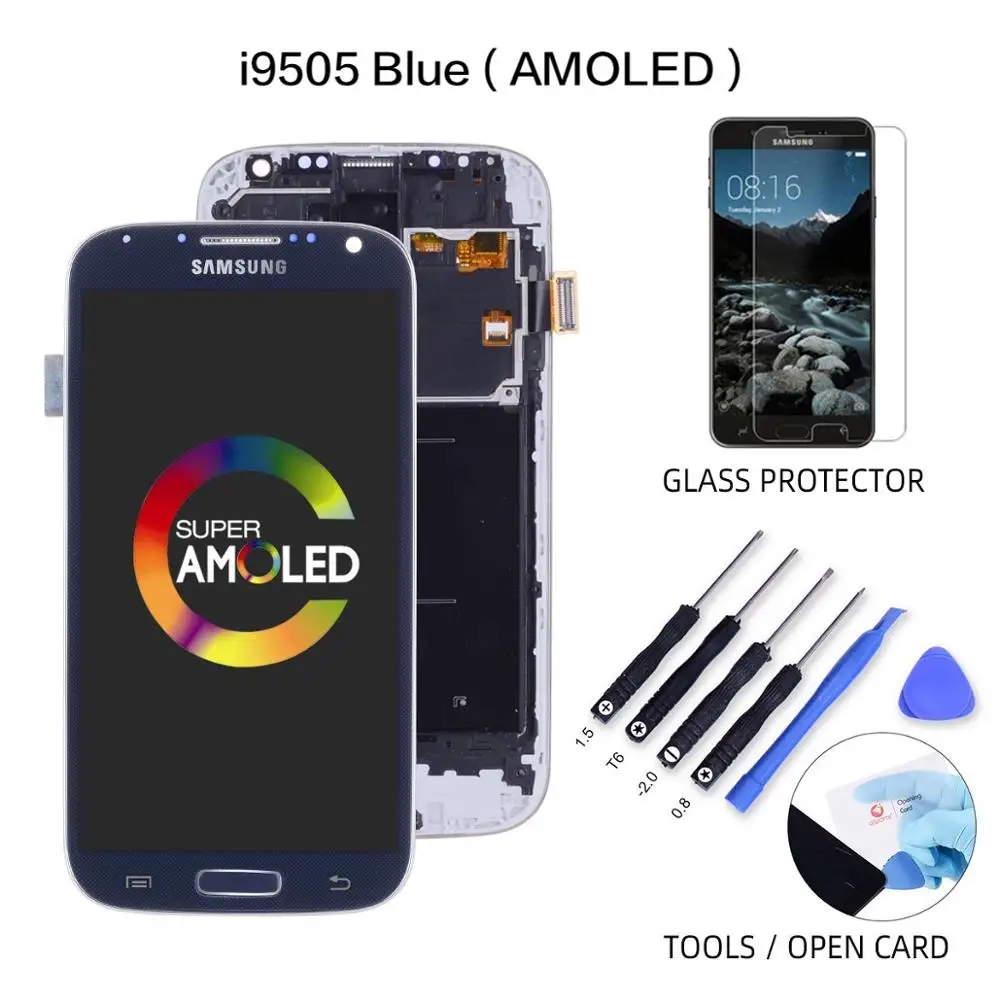 ЖК-дисплей для SAMSUNG S4, сенсорный ЖК-экран, дигитайзер для SAMSUNG Galaxy S4, ЖК-дисплей GT-i9505 i9500 i9505, синий, белый - Цвет: i9505 Blue AMOLED