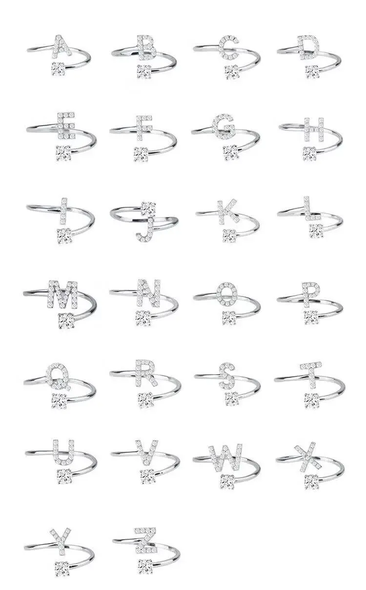 

A B C D E F G H I G K L M N O P Q R S T U V W X Y Z customize zircon alphabet letter rings for women 925 sterling-silver jewelry