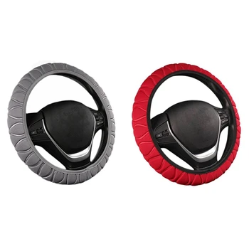 

2 Pcs Car Steering Wheel Cover Braided Wheel Handle Ice Silk Set Sponge-Red & Gray