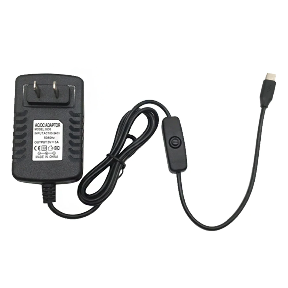 

5V3A Charging USB Type-c Cable Charger EU US UK AU Plug Power Supply With Switch Home Multifunction Adapter For Raspberry Pi 4