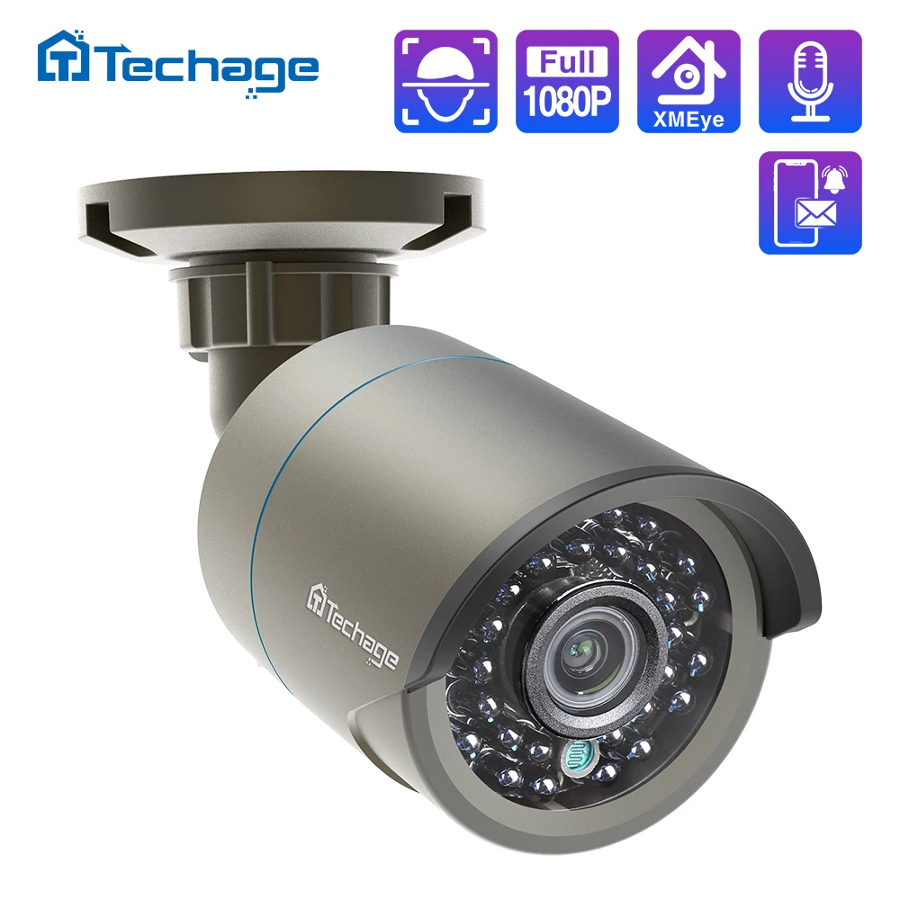 Techage H.265 1080P Аудио Звук POE IP Камера 2MP Водонепроницаемый открытый видео CCTV камеры