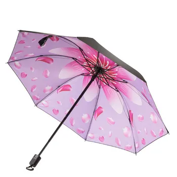 

Top Quality Umbrella Men Rain Woman Windproof Large Paraguas 3D Flower Print Sunny Anti-sun 3 Folding Umbrella