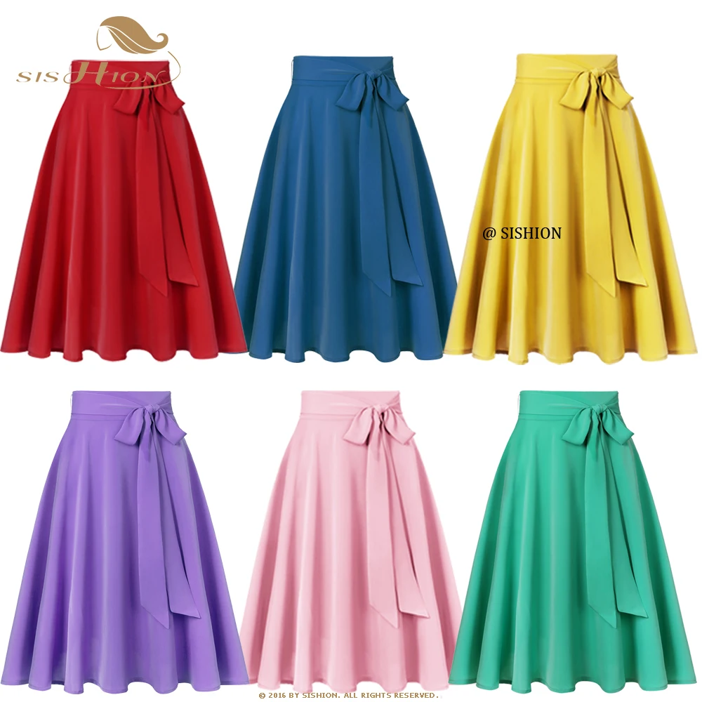 

SISHION 2024 New Boho Style Holiday Party Skirts Solid Red Chiffon Skirt Jupe Femme Lace Up Falda Mujer SS0025