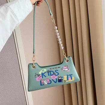 

Graffiti Tote Bags For Women Vintage Handbag Mini Leather Shoulder Bag Retro Women Bag Stone pearl Female Purse
