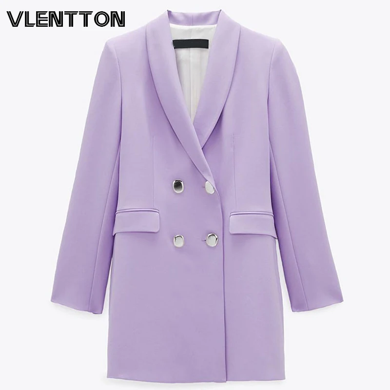 

Spring Autumn Women Fashion Purple Vintage Long Blazers Jackets Solid Button Loose Suit Coat Female Tops Office Blazer Mujer