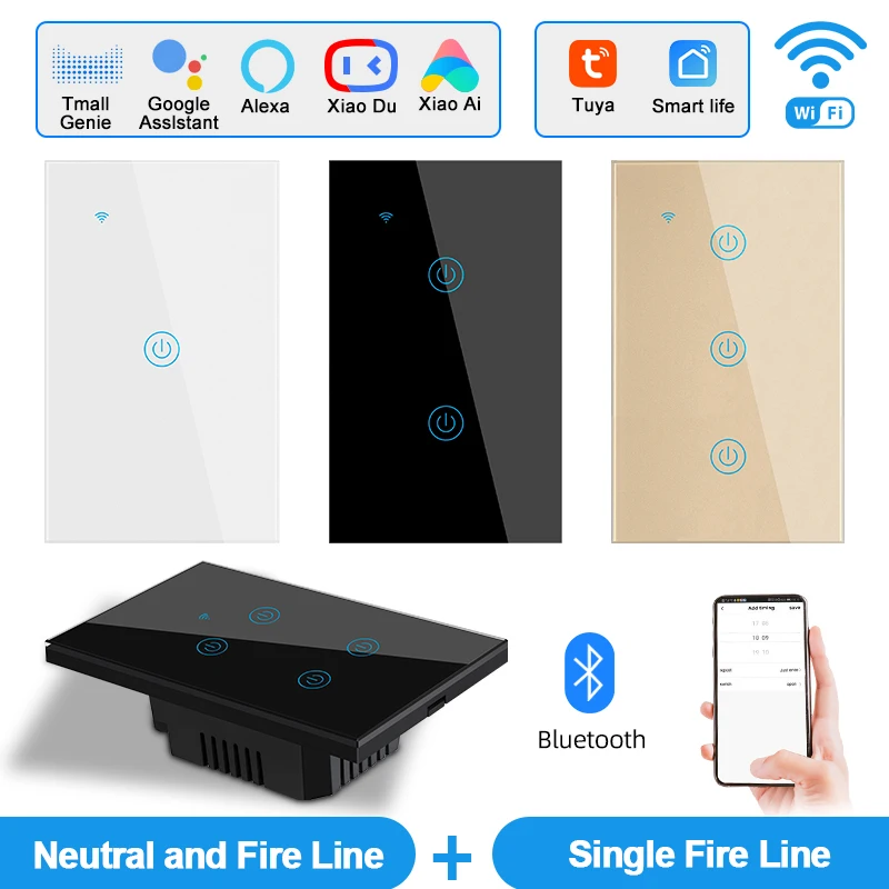 

Universal Wifi Bluetooth Smart Switch Tuya Smart Life APP Timer Google Home Alexa Voice Control Touch Panel Wall Light Switch