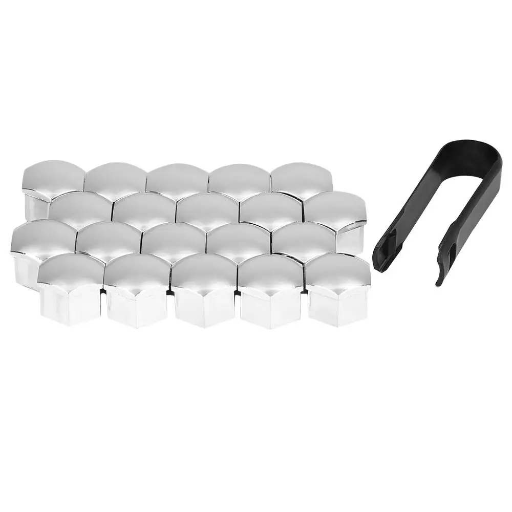 20pcs 17mm White Plastic Wheel Lug Nut Bolt Cover Caps With Removal Tool For Car uxcell