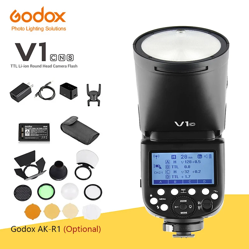 Godox V1 Flash HSS 1/8000s Round Speedlite TTL Li-ion Battery AK-R1 Accessories For Canon Nikon Sony Fuji Olympus Cameras | Электроника