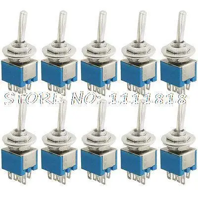 

10 x AC 125V 3A ON/ON 2 Way 2P2T DPDT 6 Pins Miniature Latching Toggle Switch