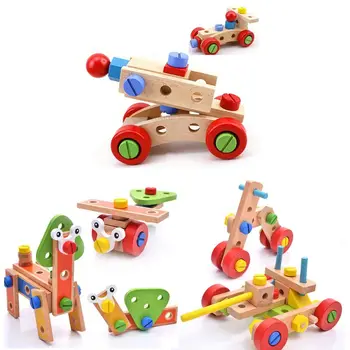 

Boys Girls Wooden Variety Nut Building Blocks Combination for Children Kids