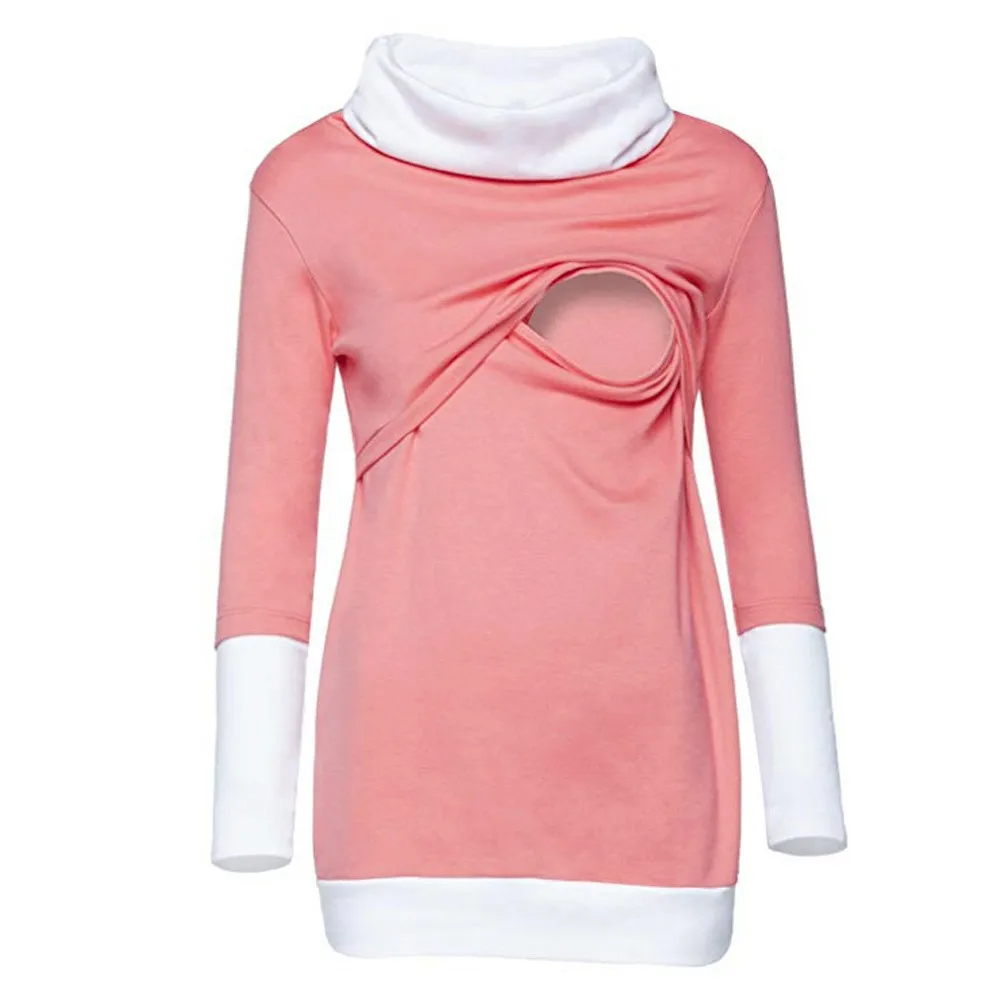 Блузки для беременных; топы для беременных; блузка с длинными рукавами для беременных; двухслойная Повседневная футболка с капюшоном; Y910 - Цвет: PK