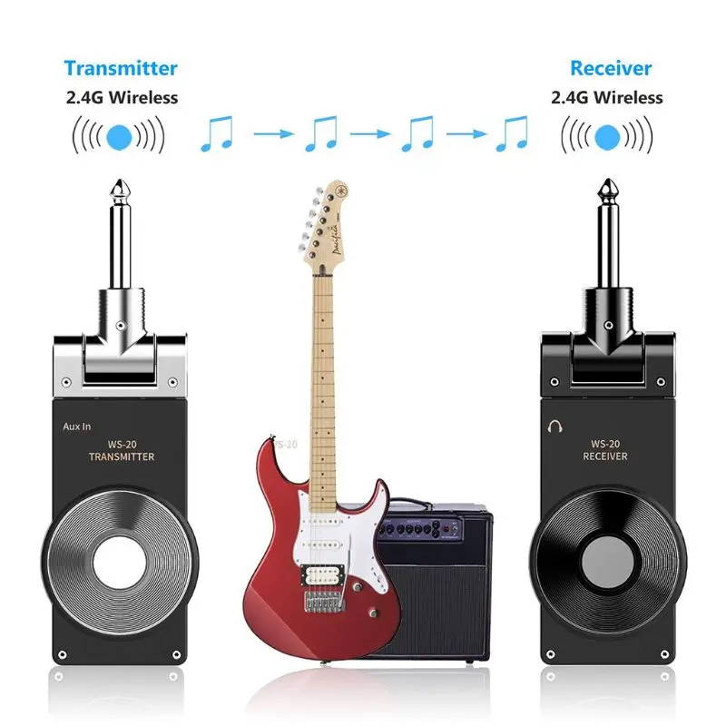 

Rowin WS-20 2.4G Wireless Guitar System Rechargeable Lithium Battery Transmitter Receiver 30 Meters Transmission Range 3 colors