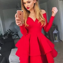 А-силуэт/Принцесса Атласное с открытыми плечами с оборками с длинными рукавами Короткие/Мини-платья