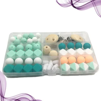 

Set of Silicone Hexagon Round Beads Baby Teether DIY Pacifier Chain Accessories Biting Molar Toy Sets Hanging Chain Teether for