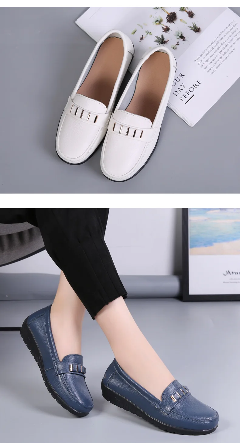Women shoes genuine leather loafers non-slip solid color casual shoes ladies 2022 new fashion flats woman shoes zapatos de mujer