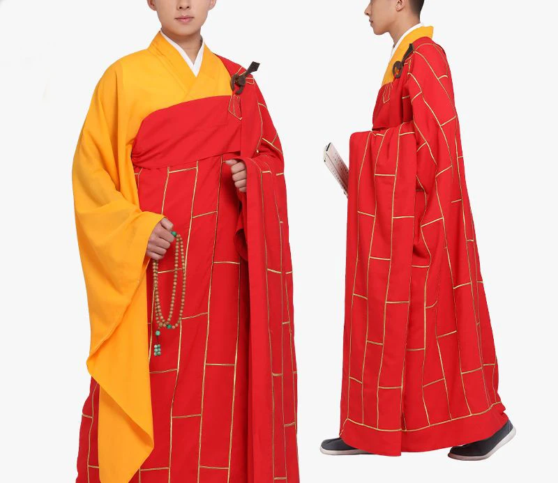 unisex high quality wooden hook buddhist shaolin monk kung fu suits zuyi buddha cassock kesa robe zen lay gown red/coffee
