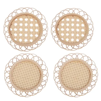 

Rattan Placemat Cup Holder Vintage Drink Coasters Floret Shape Tea Pot Placemats Korean Style Home Dining Table Decor