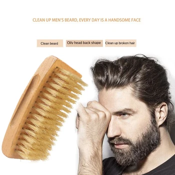 

Boar Bristle Hair Brush Square Shaped Curved Wooden Handle Beard Brush for Men