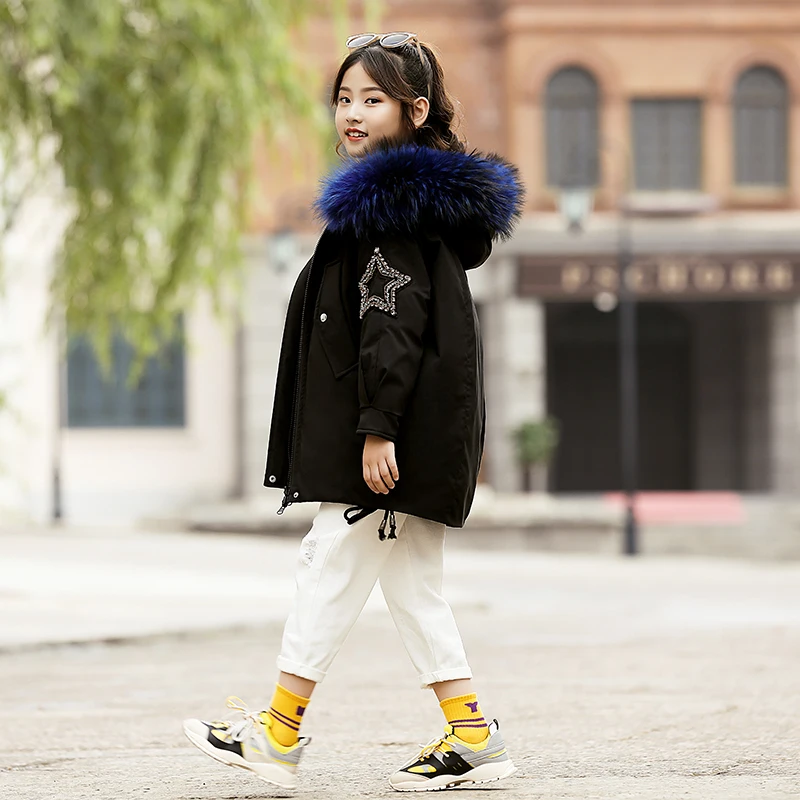 Зимние куртки-пуховики для маленьких девочек, парки, 8986 детская зимняя одежда, детские толстые пальто с вышивкой в виде звезд и кепкой