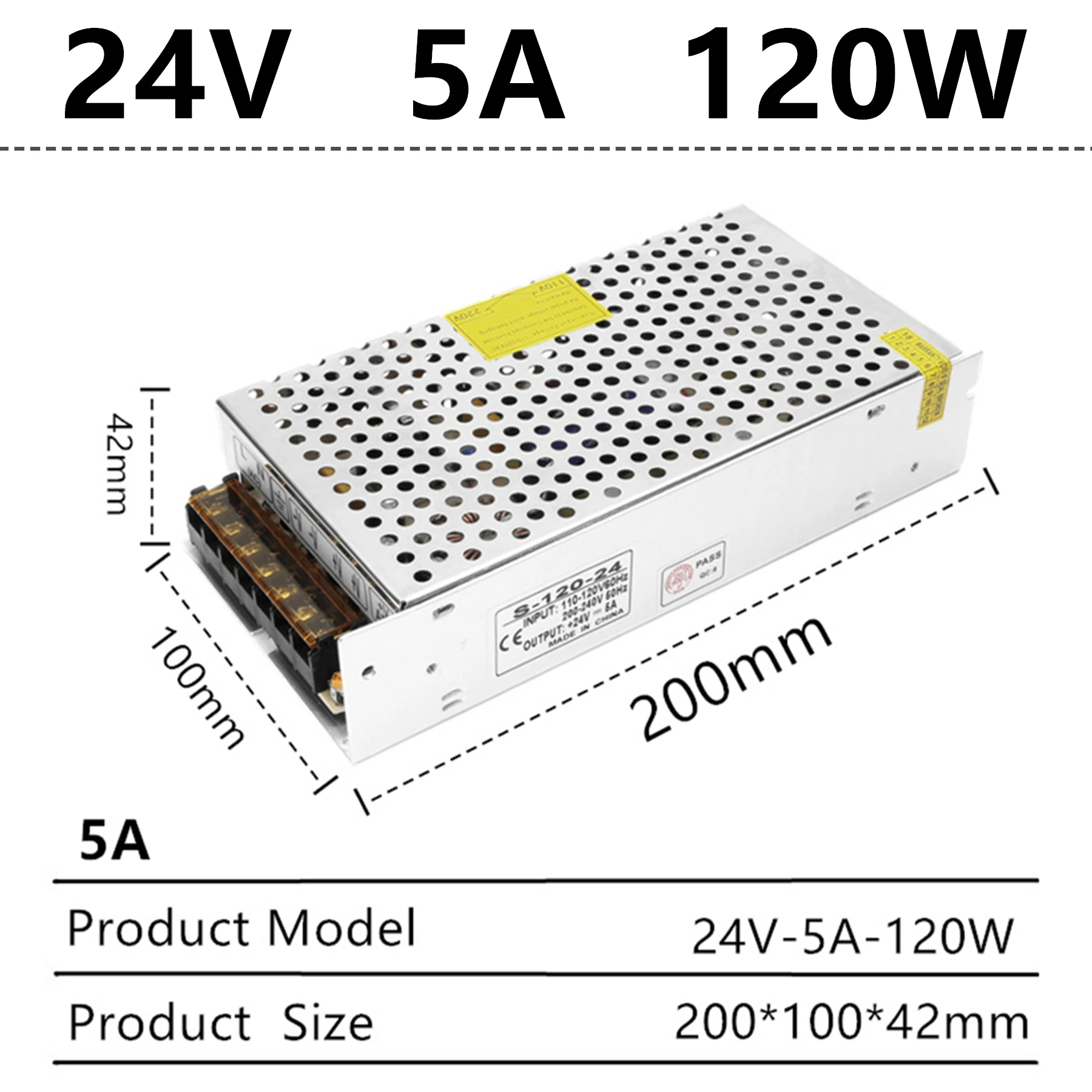 24V 5A 120W Импульсный источник питания 110 В/220 В до 24 В Светодиодный источник питания CCTV/Светодиодная лента переменного тока в постоянный источник питания адаптер - Цвет: 24V 5A 120W