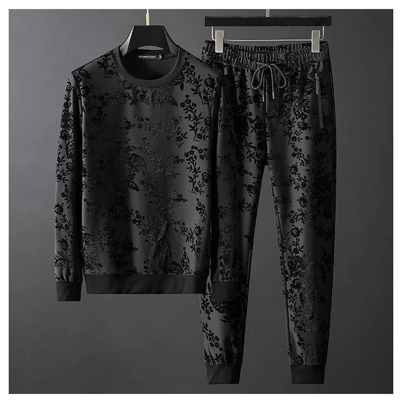 

Осень 2020, Новый Повседневный простой спортивный костюм в европейском и американском стиле с темными цветами, круглым вырезом и длинными рукавами, свитер, брюки