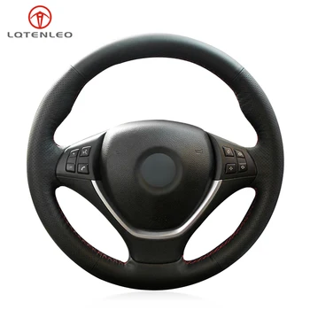 

LQTENLEO Black PU Artificial Leather DIY Handsewing Car Steering Wheel Cover for BMW X5 E70 2006-2013 X6 E71 E72 2008-2014