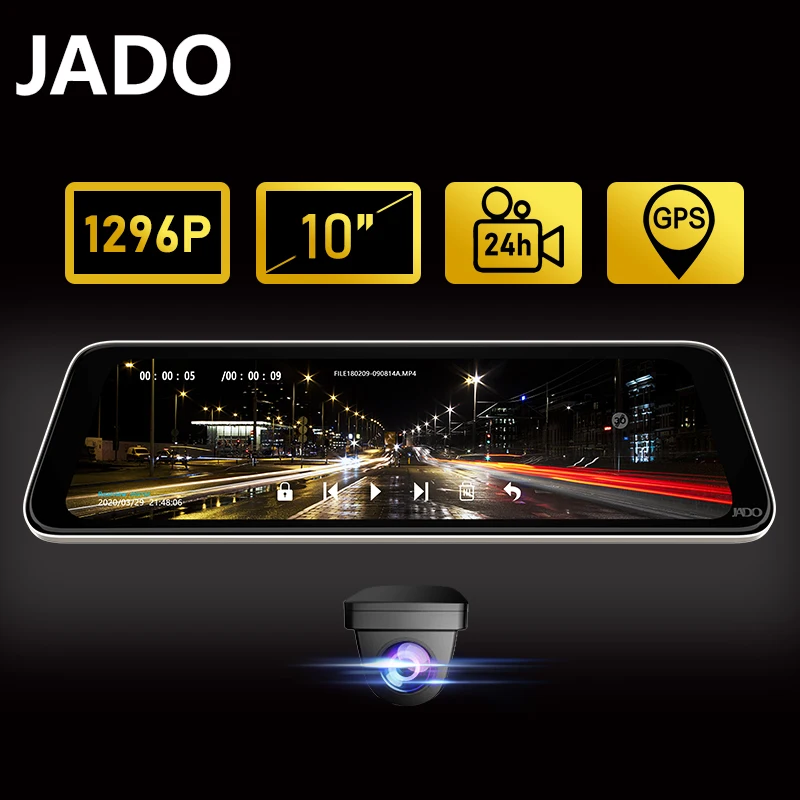 Видеорегистратор JADO HD 1296P автомобильная камера с 10-дюймовым дисплеем 24 часовым