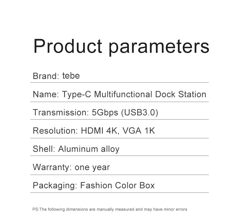 tebe TYPE-C to HDMI 8 in 1 Adapter USB type-c docking station USB-C to HDMI Card Reader RJ45 VGA USB3.0*2 Ethernet Adapter