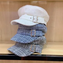 Классический твидовый в клетку зимняя женская шапка теплый Козырек Кепка с ремнем дизайн плоская Военная кепка Повседневная берет газетчика шляпа шотландская шляпа