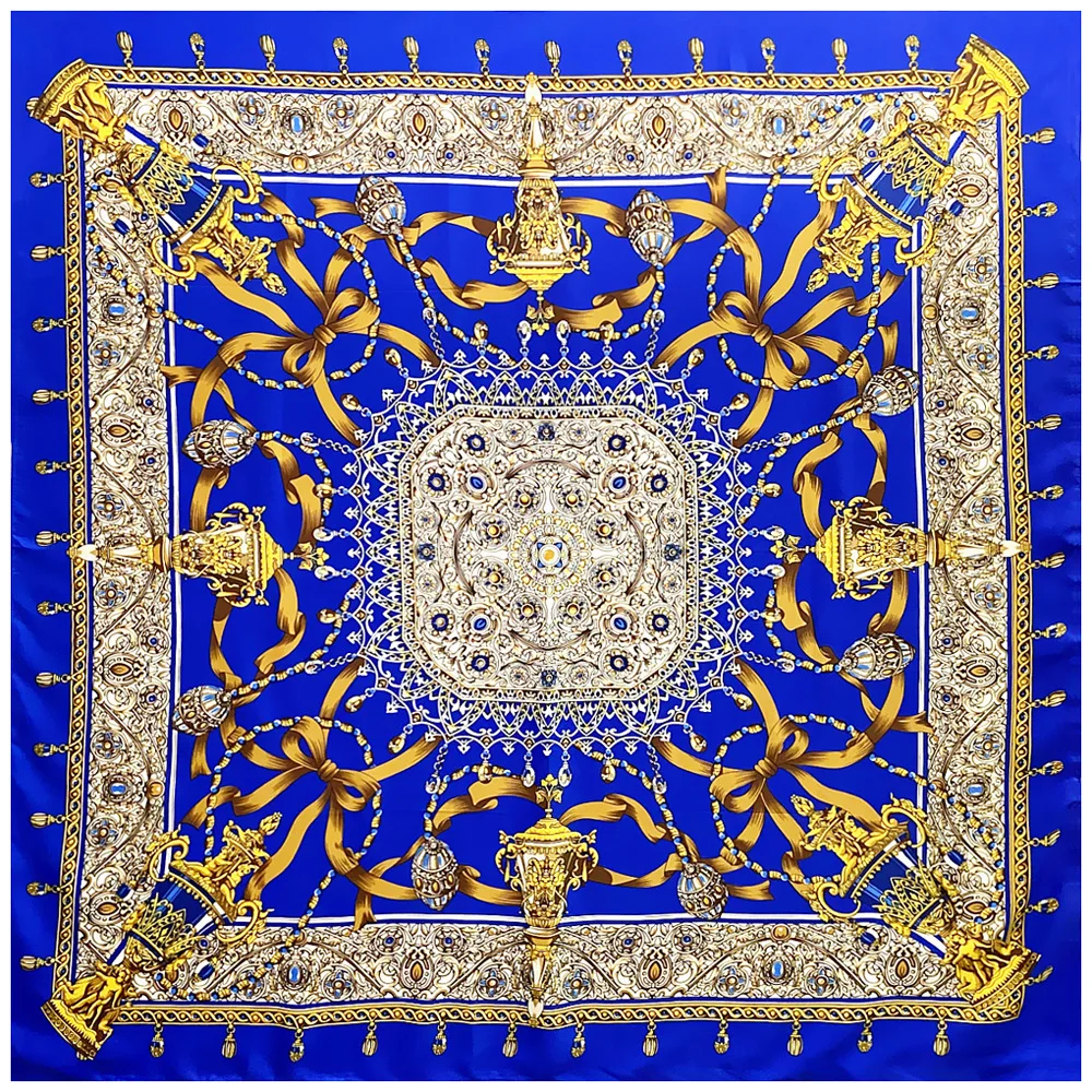 

New 100% Silk Scarf Women Large Shawls Diamonds Square Bandana Luxury Kerchief Hijab Scarf Female Foulards 130CM