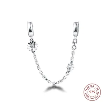 

2020 Spring Fit Pandora Charms Bracelet 925 Sterling Silver Daisy Flower Safety Chain Beads for Women Fashion Jewelry Making