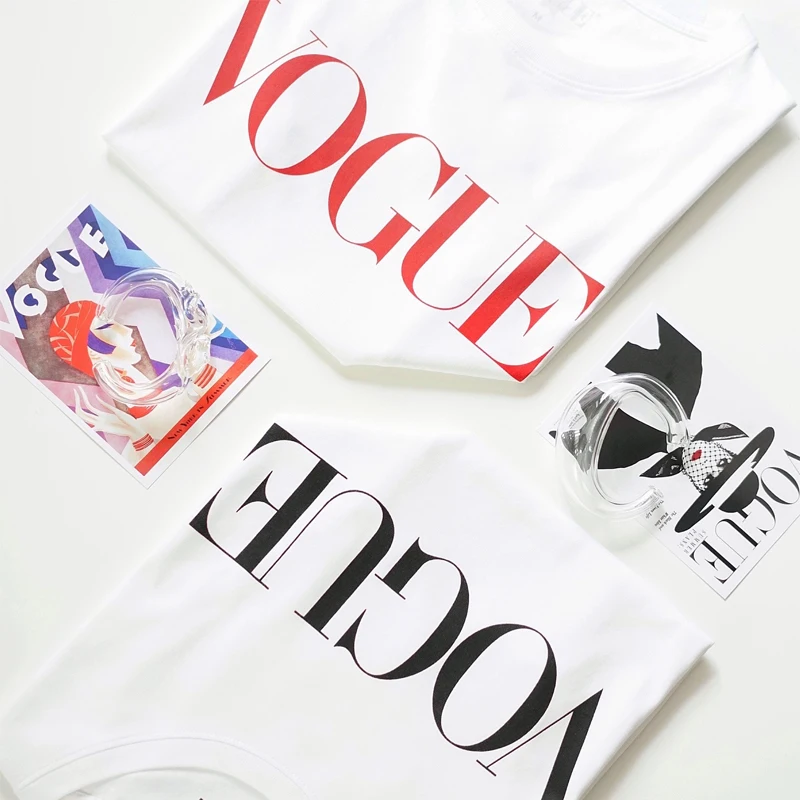 Summer New 2020 Fashion T shirt Women VOGUE letter print Harajuku Tshirt O-neck Short Sleeve T-shirt White Tops Female Clothing
