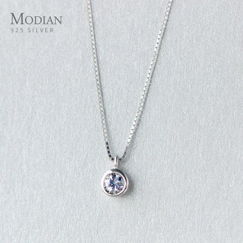 

Modian Geometric Round Dazzling CZ Sterling Silver 925 Pendant Necklaces for Women Link Chain Fashion Wedding Fine Jewelry Gift